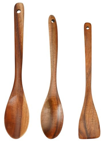 3 Piezas Cuchara De Madera, 30cm Espátulas De Madera para Cocinar, Cuchara De Cocina, Cuchara De Mango Largo, para Sartén, Cocinar y Agitar