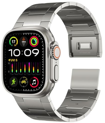 KAPPDE Correa de titanio para Apple Watch Ultra / Ultra2 Band de 49 mm, eslabones de titanio ajustables con cierre magnético de titanio, conectores de titanio y revestimiento DLC(Titanium)