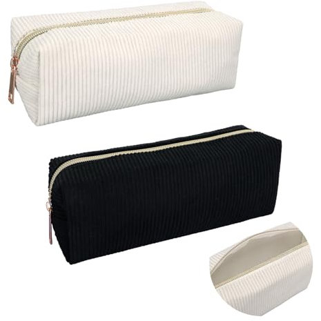 Zidoley 2Stück Mäppchen Aesthetic, Federmäppchen Erwachsene, Cord Mäppchen Federtasche Beige Federmäppchen Schwarz Schlamppermäppchen Aesthetic Pencil Case Klein Stifte (Weiß + Schwarz)