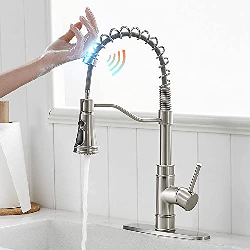 Smart Touch Sensor Küchenarmatur mit Pulldown-Brause Edelstahl TouchActivated Mischbatterie für Warm- und Kaltwasser Schwarz (Nero)