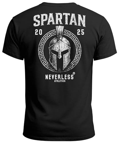 Neverless® Herren T-Shirt Backprint Sparta Helm Krieger Fitness Training & Streetwear Baumwolle Kurzarm Männer Fashion