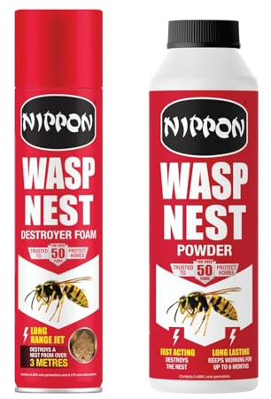 Nippon Wasp Nest Destroyer Foam 300ml & Nest Powder 300g Fast-Acting Wasp Killer Duo for Indoor & Outdoor Use Easy Application for Long-Lasting Protection