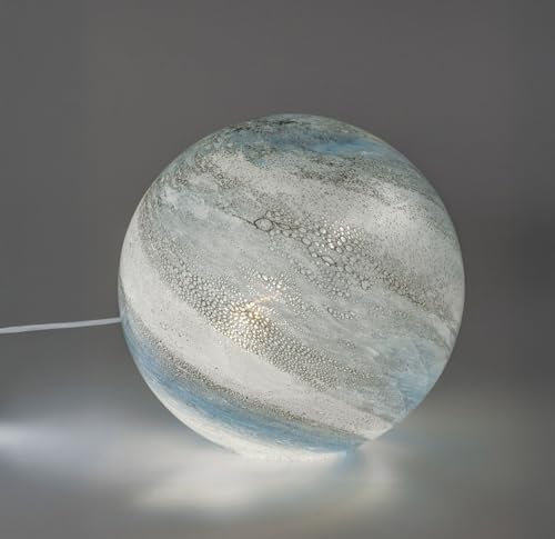 formano Kugellampe Luxor Glas Marmor Design 29 x 29cm Tischlampe aus weißem Glas mit farbigem Dekor - E14 Fassung - stilvolle Ambientebeleuchtung für Wohnzimmer, Schlafzimmer & Flur