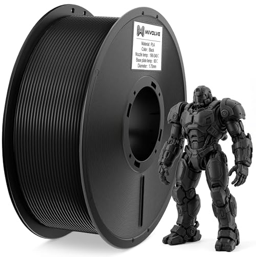 MIVOLVE PLA+ Filament 1.75 mm - Hohe Präzision, Hohe Geschwindigkeit, 3D Drucker Filament - 1KG 3D Drucken Filament Spule, Geeignet Für Die Meisten FDM 3D Drucker (Schwarz, 1 kg)