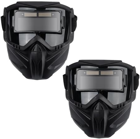 SJHFKDK Welding Mask, Welders Mask 2PC Auto Darkening Welding Glasses Work Protective Equipment Face Protector Adjustable Band Impact Resistant Welder Mask Cover