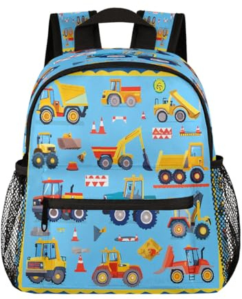 Entemne Kleinkind-Rucksack für Mädchen und Jungen, Cartoon-Fahrzeuge, Traktoren, Bulldozer, Rucksack, kleine Kinder, Vorschul-Büchertasche mit Brustgurt, leichte Kindergartentasche