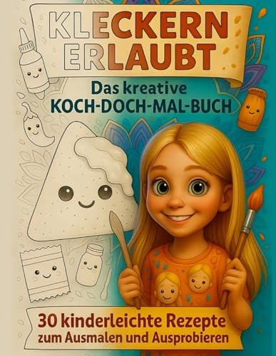 Kleckern erlaubt – Das kreative Koch-Doch-Mal-Buch: Ausmalbuch für Kinder mit spannenden Infos und einfachen Rezepten zu beliebten Snacks aus aller Welt zur Einschulung für die Schultüte