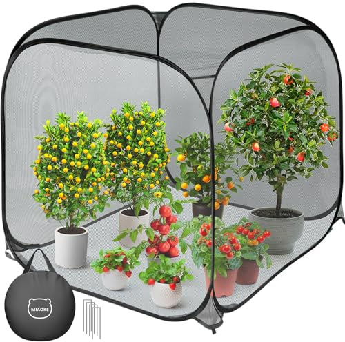 MIAOKE Pop-Up-Pflanzenschutznetz, 90 × 90 × 97 cm, Schutz vor Insekten, Gartennetz, Hochbeetabdeckung zum Schutz vor Insekten und Tieren für Gemüse, Obst und andere Pflanzen – Schwarz