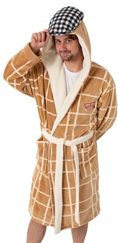 Only Fools and Horses Mens Brown & Cream Hooded Bathrobe | Cosy Fleece Loungewear for Bathing & Lounging | Classic Checkered Design | TV Programme Merch