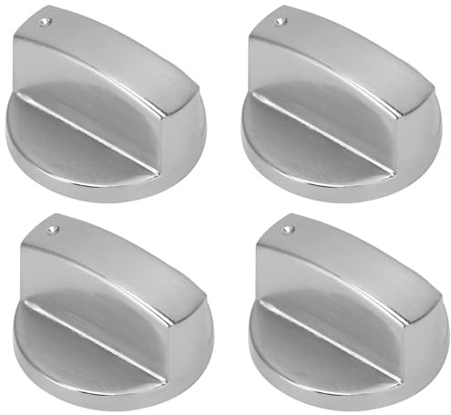KASLCWA 4 Piezas Pomo para Cocina de Gas, Repuesto Universales para Cocina de Gas de 6 mm, Perillas de Estufa de Gases, Metal Cepillado Perilla de Gases para Mayoría las Horno, Cocinas
