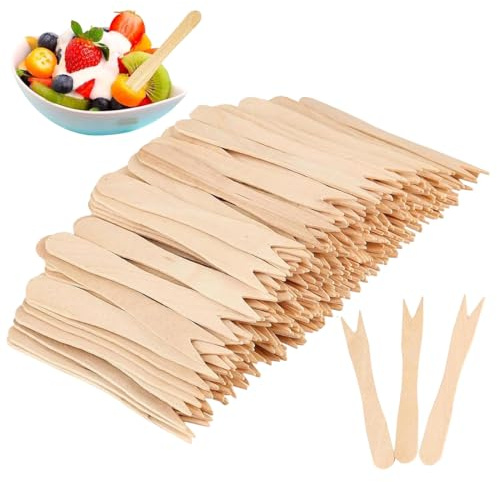 CATZUM 200 Pezzi Forchette in Legno di Betulla, Posate Monouso Ecologiche per Feste, Compleanni, Campeggio e Picnic