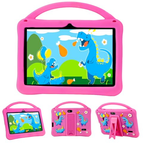 Veidoo 7-Zoll Android Tablet für Kinder, 2 GB RAM, 32 GB ROM, iWawa App mit Kindersicherung, augenschonender Bildschirm, Lernspiele, WLAN, Dual-Kamera, Silikonhülle (Pink)