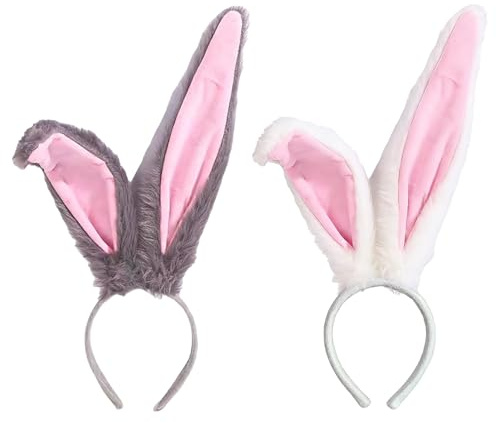XDGBGFN 2 Stück Hasenohren Haarreif Hasenkostüm Erwachsene Grau Und Weiß Bunny Ears Ostern Hasenohren Kostüm Accessoire Für Ostern Karneval Party Cosplay Dekoration