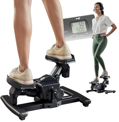 HOP Sport® Mini Stepper für Zuhause HS-060S, Swing & Twist Stepper, Hometrainer für Bein-, Arm- & Po-Training, Fitnessgerät fürs Home Office, Heimtrainer bis 110 kg