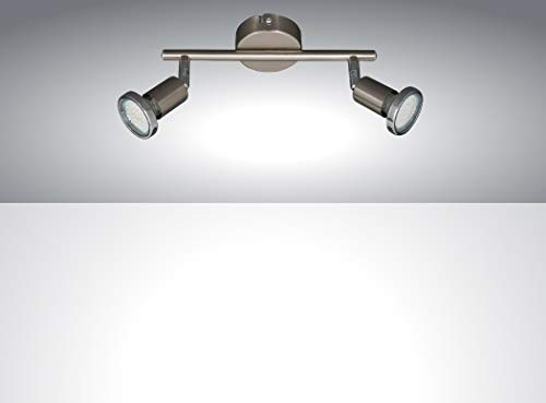 Trango 2-flammig 2935-022 LED Deckenleuchte *FINNO* in Rondell Edelstahl-Optik inkl. 2x 3 Watt GU10 LED Leuchtmittel I Deckenlampe I Deckenstrahler I Deckenspots I Wohnzimmerlampe schwenkbar & drehbar