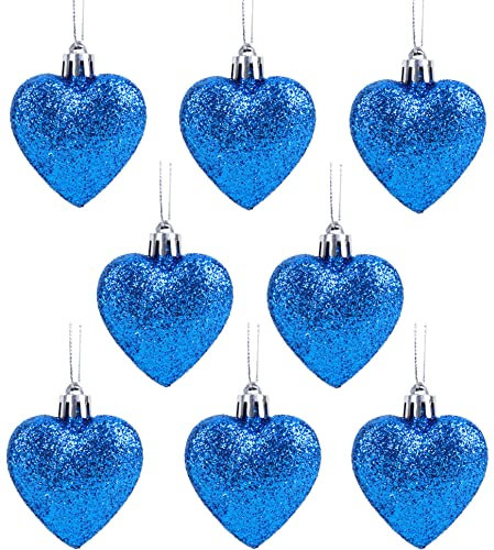 Christmas Concepts® Confezione da 8-60mm Baubles a Forma di Cuore con Decorazioni Natalizie - Glitter Decorated Baubles (Blue)