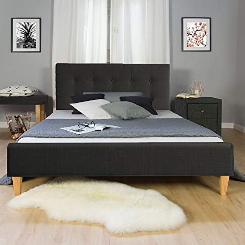Homestyle4u 1734, Polsterbett 180 x 200 cm, Bett Mit Lattenrost, Rückenlehne, Schwarz