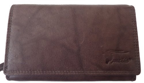 Peseta 217 große Damen Leder Geldbörse, Long cashbox in 5 Farben 15,5x9x3cm (braun Dark Brown)
