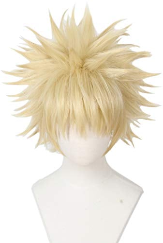Linfairy Anime Cosplay Perücke Kurzblondes Haar Halloween Kostüm Full Perücke