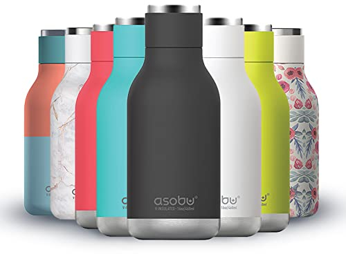 ASOBU Isolierte und doppelwandige Edelstahl-Flasche, 473 ml, Schwarz, Urban Water Bottle, Divers