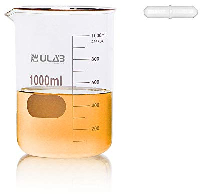 ULAB Scientific Griffin Low Form Glass Beaker, Vol.1000ml, 3.3 Borosilicate Glass, Printed Graduation, UBG1005