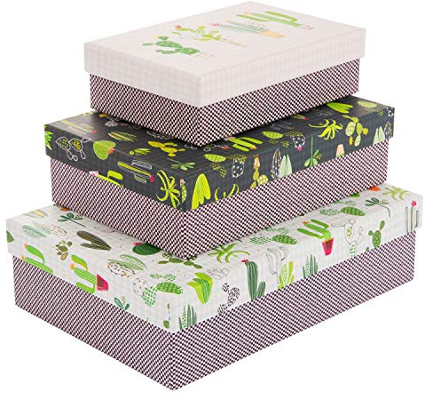 goldbuch Turnowsky Design Cactus Collection 85225 - Juego de 3 cajas de regalo en varios tamaños, 3 cajas de regalo con impresión artística, relieve dorado y relieve