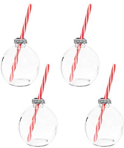 Widdle Wonderland Christmas Bauble Glass Drinking Glass Set of 4 with Paper Straw 9544