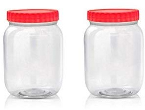 Round Clear Plastic Food Storage Canisters Jars Boxes Containers Tubs Screw Top (Pack of 2-1000ml)