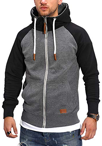 Rello & Reese Herren Sweatjacke Hoodie Zip-Jacke Kapuzenpullover MT-7681 [Dunkelgrau,