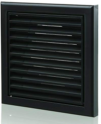 FANTRONIX Black Louvre Vent Cover with Integrated Fly Mesh – 155mm Square Frame with 100mm (4 inch) Circular Spigot