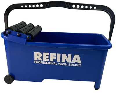 REFINA 20L Triple Roller Wash Bucket for Washing & Rinsing Sponge Floats - 500 x 260 x 230mm Washboy w/Separation Grid, 2 Wheels & Carry Handle - Lightweight & Durable Wash Tub