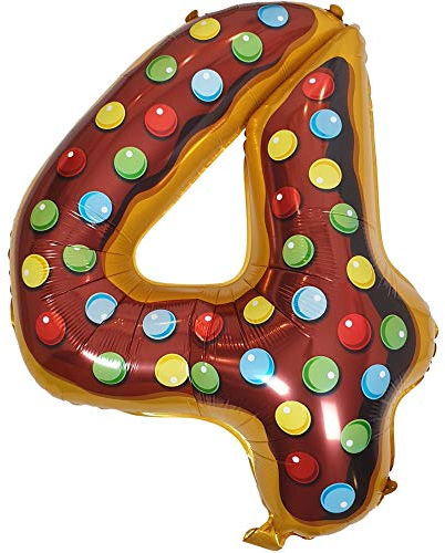 DIWULI Luftballon 4 Geburtstag XL Sweet Donut - Zahl 4
