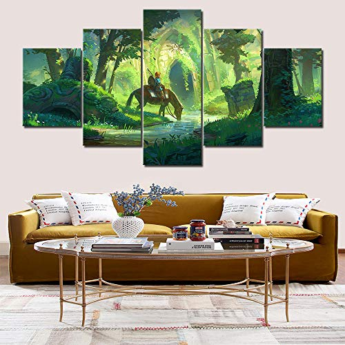 Yywife Leinwanddrucke,5 Teilige Leinwand,5 Stück Wandbild,Wohnzimmer Dekorationvon Zelda Videospiel Karte Leinwanddrucke Leinwandbilder Wohnzimmer Wohnkultur