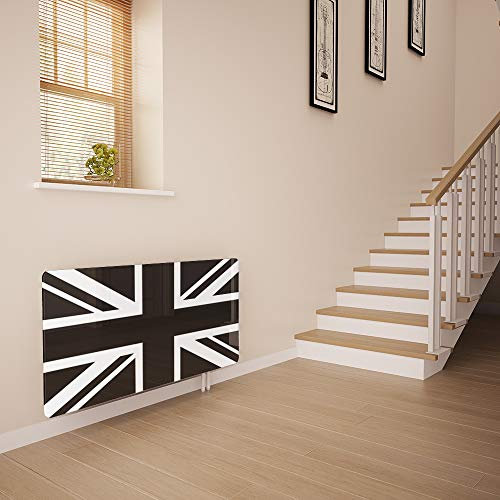 Glass Radiator Cover Printed - Black N White Union Jack - Made by Premier Range in 1220mm Wide x 640mm High