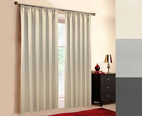 A-TEXTILE-24 Hochqualitativer schwer entflammbarer Verdunkelungsvorhang nach Maß (M1 und B1 Zertifikat), Schlaufen, Kräuselband, Vorhang nach Maß, Gardinen nach Maß, Beige (270cm (H) x 145cm (B))