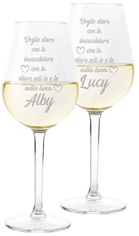 Colorfamily Coppia Calici Personalizzati Set da 2 calici Vino Personalizzati con Nome Voglio Stare con Te - Bicchiere in Vetro 500 ml