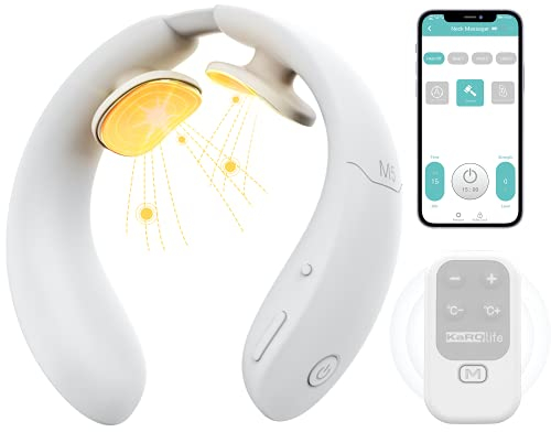 Massaggiatori Intelligenti per il Collo,Massaggiatore Cervicale Portatile con funzione di Calore,Vibrazione e Impulso, Supporto APP e Telecomando,Regali ideali per i genitori (Bianco）