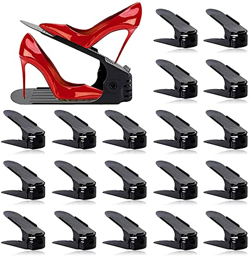 BIGLUFU 20pcs Organizadores de Zapatos, Soporte de Calzado de Altura Ajustable, Zapatero Simple, Ordenar Zapatos Dentro Armario, Adecuada para Mujeres y Hombres, Ahorra Espacio (Nergo)