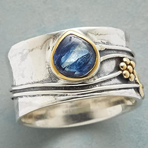 DOOLY Vintage Boho Ring für Frauen Geschnitzte Blume Blätter Wassertropfen Kristall Eingelegte Breite Gesicht Fingergelenk Ring Schmuck Böhmisches Geschenk