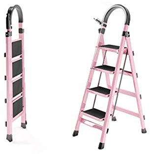 Klappbare Verlängerungsleiter Faltleitern, leichte Aluminium-4-steigende Leiter, Faltschritthocker-Steplder mit Anti-Rutsch- und breitem Pedal für Zuhause und Küche Teleskopleitern ( Color : Pink )