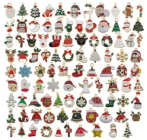 96 Stücke Weihnachten Miniatur Anhänger Weihnachtsanhänger, DIY Zubehör Weihnachtsschmuck Christbaum Deko Mini Anhänger, Metall Weihnachten Deko Für Christbaum Adventskalender Puppenhaus Dekoration