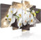 B&D XXL - Tableau Acoustique Nature 225x112,5 cm 5 Parties - Décoration Isolation Phonique Bureau Chambre Panneau Insonorisant Impression sur Toile - Orichidea Fleurs Blanches Dorées b-C-0123-b-n