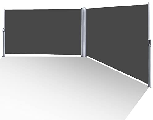 SWANEW Store Double latéral 180 x 600 cm, Extensible, Store Double Face, Protection Solaire, Coupe-Vent, Pare-Vue pour Balcon, Jardin, terrasse, Gris