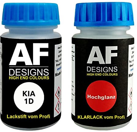 Alex Flittner Designs Lackstift für KIA 1D Clear White + Klarlack je 50ml Autolack Basislack Set