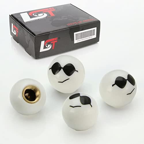 LST 4x Ventilkappen Reifenventil Kappen Smiley Sonnenbrille Weiß KFZ PKW LKW