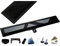 AQUA HEATING linearer Bodenablauf Gehärtetes Glas Edelstahl Matt superflach Komplettset für Badezimmer mit bodengleicher Dusche, Duschrinne Ablaufgarnitur-Set, Duschablauf mit Siphon 70 cm schwarz