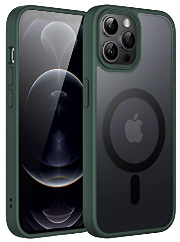 JETech Magnetic Case for iPhone 12 Pro Max 6.7-Inch Compatible with MagSafe, Translucent Matte Back Slim Shockproof Phone Cover (Dark Green)