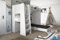 Marlux-Meble Hochbett JSM-7 90x200 TREPPE Links mit Schreibtisch Schränke und Ausklappbares Sofa 70x180 Hochglanz Funktionsbett Etagenbett Stockbett Kinderhochbett Jugendhochbett (Beige Glanz)