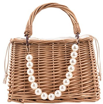 VALICLUD 1 Pc Sac à Main En Perles Portefeuilles Femmes Sacs à Main En Osier Pour Femmes Sac En Paille Tressée Panier Fourre-tout Sac Perlé Plage Portable Voyage Chiffon Sangle De Messager