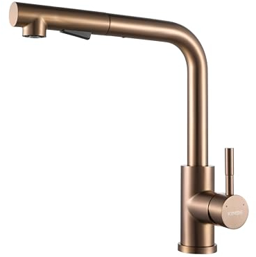 KINSE Robinet de cuisine avec douchette extensible, en acier inoxydable, 2 types de jet, pivotant à 360°, or rose